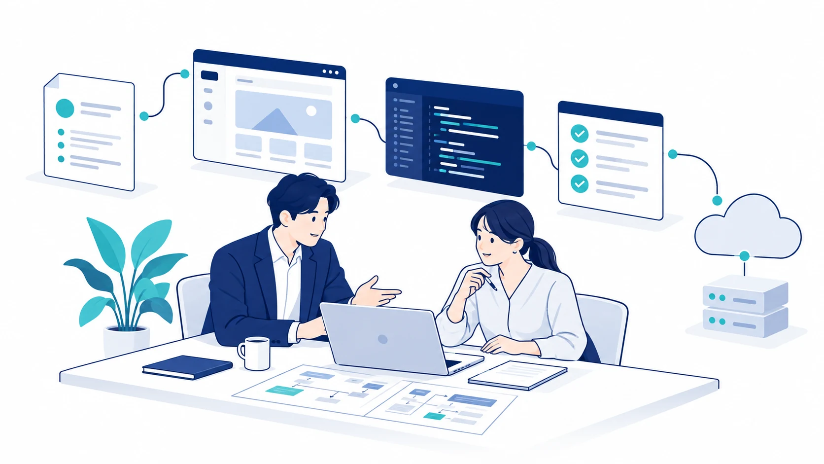 業務の課題と要件を話し合い、システム開発を進める